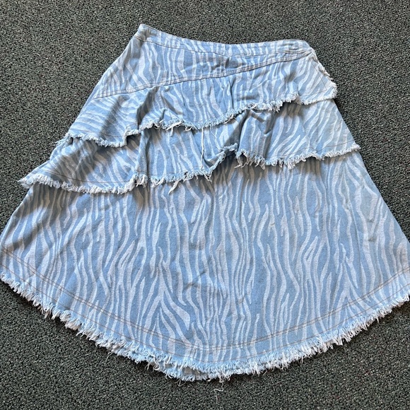 UDEL 70% Cotton Asymmetrical Ruffle A-Line Midi Knee-Length Denim Modest Skir XL - Picture 6 of 16